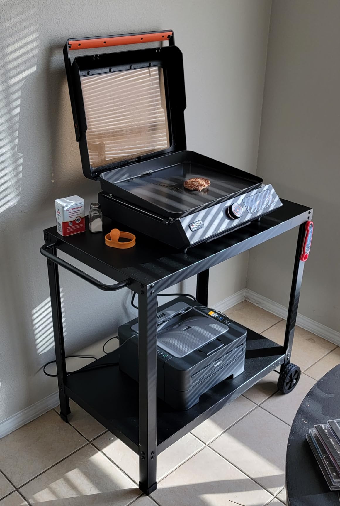 Yozoia Outdoor Grill Table for Blackstone Griddle, Grill Cart with Wheels | Pizza Oven Table for Outside Patio, Portable, for Ninja, Griddle Stand Fit 17