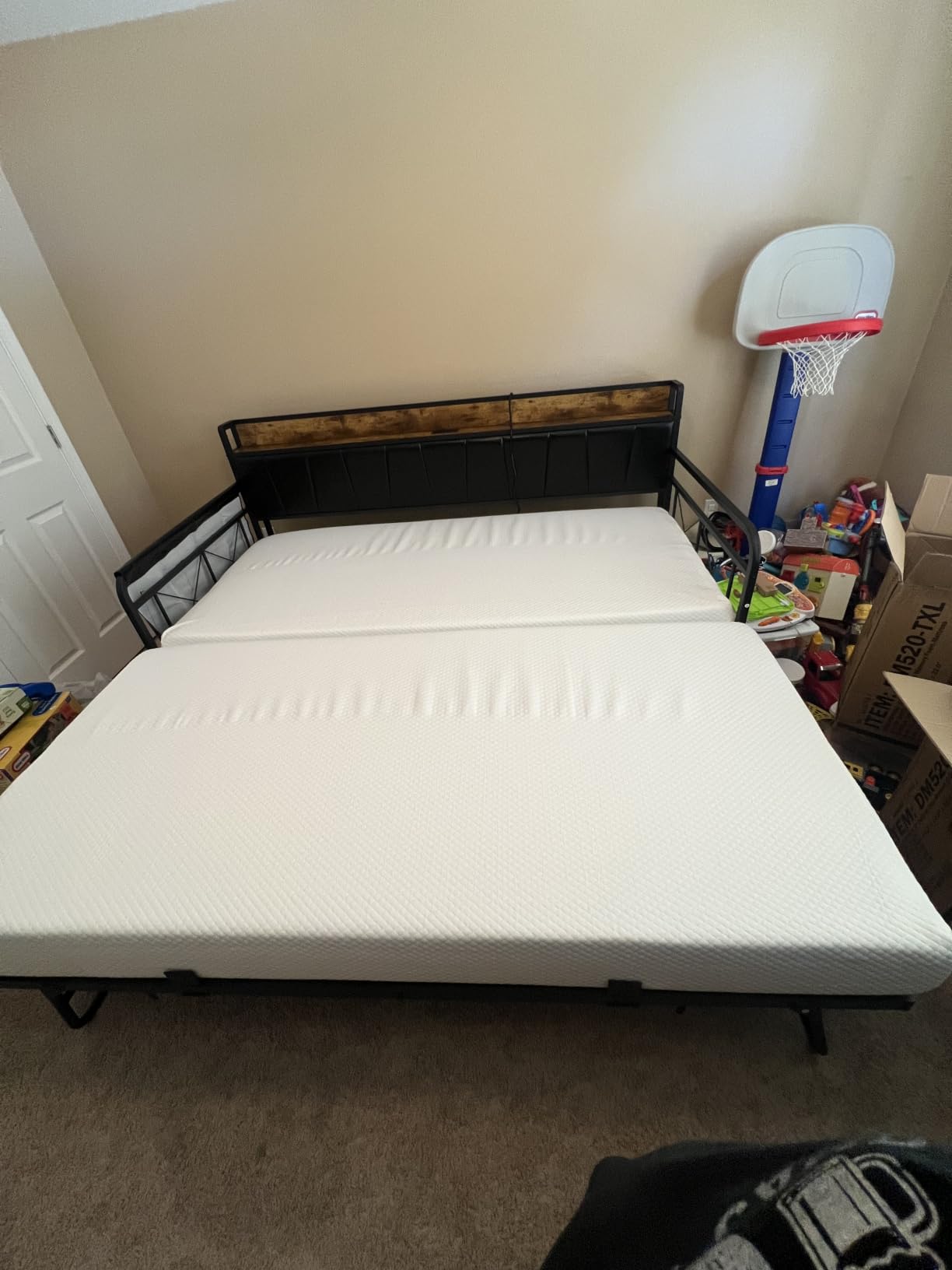 LIKIMIO Twin Daybed, Day Bed Frame with Pop Up Trundle, Grey customer photo 2