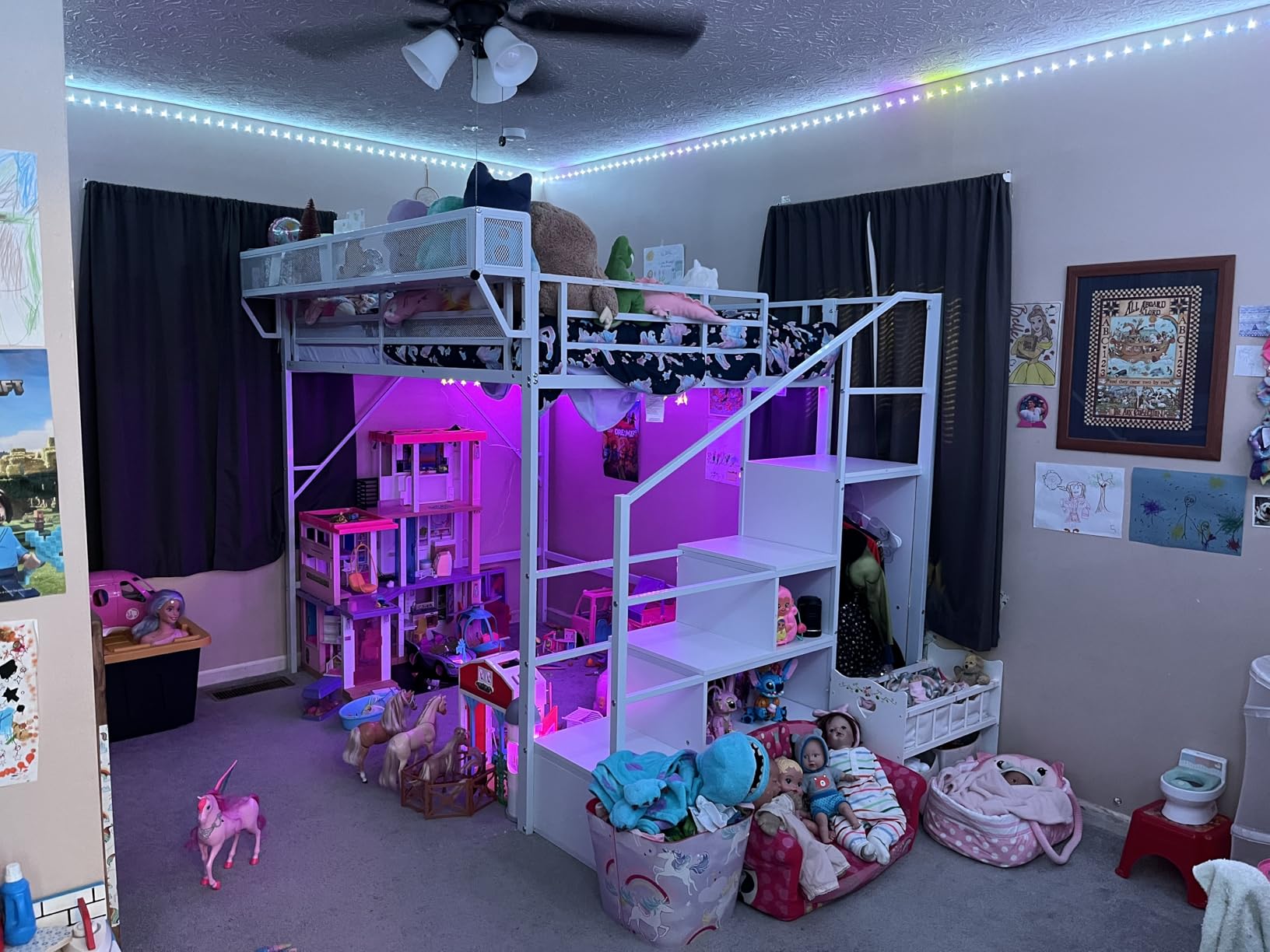 Mirightone Full Size Loft Bed with Stairs and Storage, Metal Loft Bed Frame with Bedside Shelf and Large Under-Bed Space, Heavy-Duty Bed for Adults Teens and Kids, Convertible Staircase, Black customer photo 2