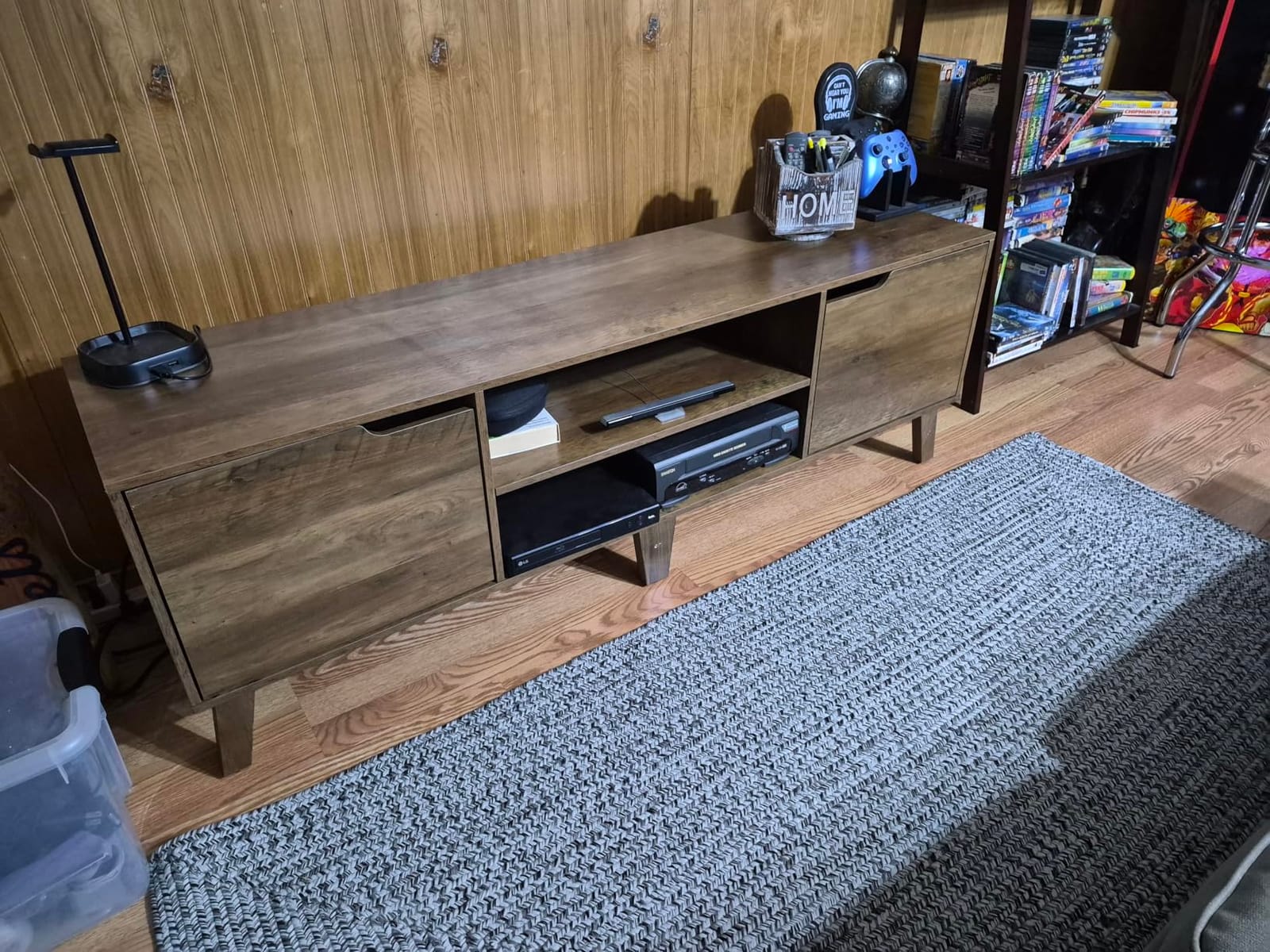 VASAGLE TV Stand for 65'' TV, Entertainment Center with Adjustable Shelf | 58'' Media Console TV Table for Living Room, Mid-Century Modern Style TV Cabinet, Honey Brown, MIRANTA Collection ULTV556K01 customer photo 1