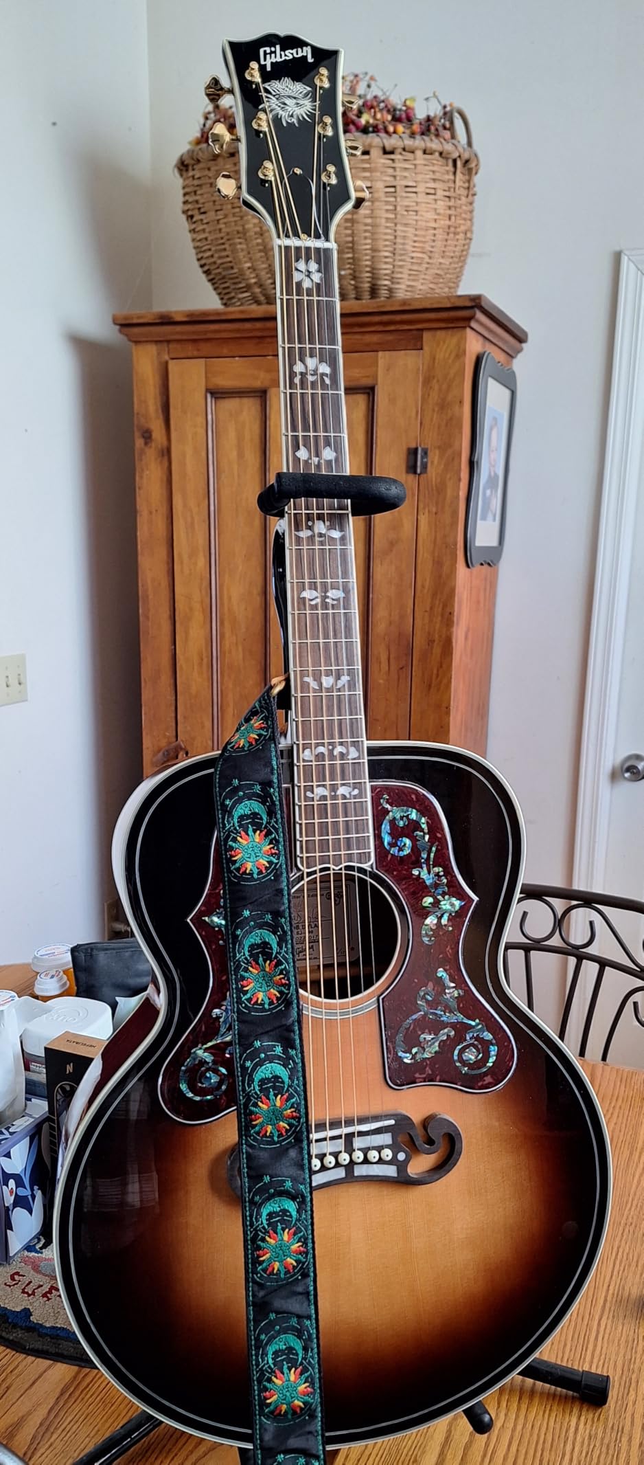 Nefelibata Guitar Strap, Sun & Moon Embroidery Guitar Straps with Head Cowhide Leather Ends for Bass, Electric & Acoustic Guitars, Free Strap Button, 1 Pair Strap Locks and 4 Guitar Picks customer photo 1