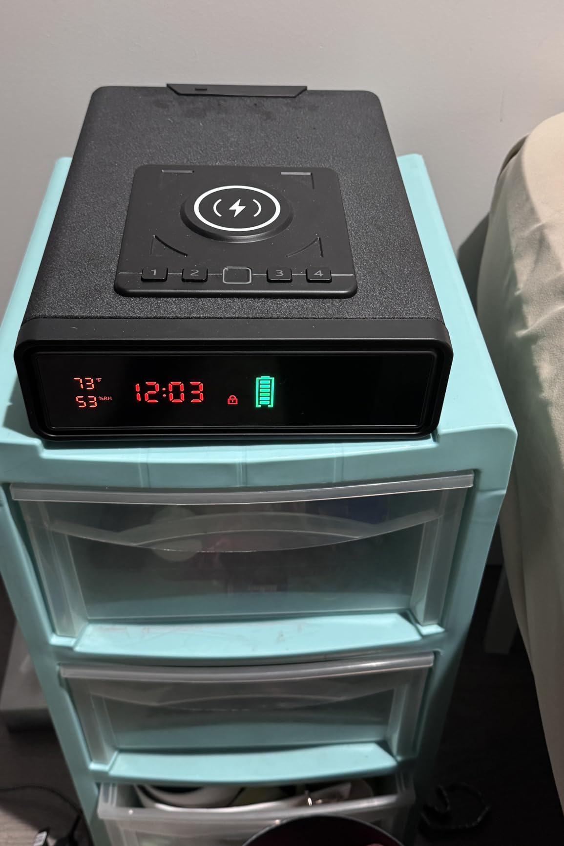 ORARAER Biometric Smart Gun Safe with Wireless Charging, 3 Quick Access Money Box with Fingerprint - Compact Bedside Drawer Safe, 24/7 Digital Clock handgun safe, Gifts for Men customer photo 1