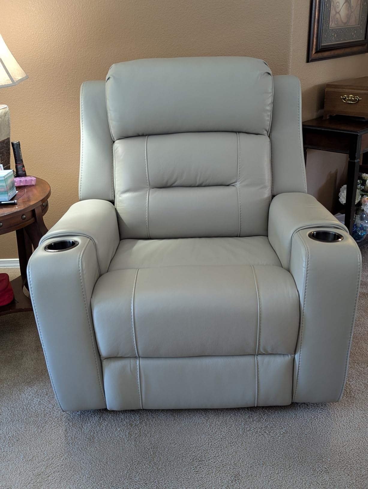 Watson & Whitely Genuine Leather Lay Flat Power Recliner Chair, Navy Blue | Power Headrest, Cup Holders, USB/Type-C Charging Ports, Electric Reclining Chairs for Living Room, Home Theater customer photo 1