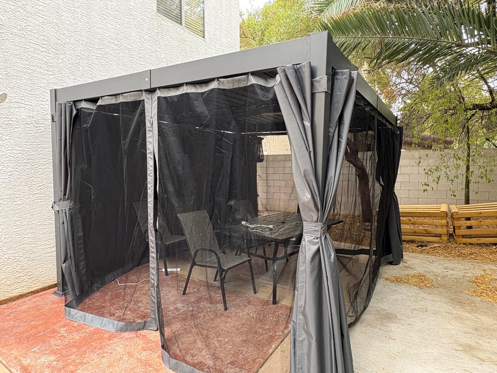 Airwire 10x12 FT Louvered Pergola with Curtains & Netting Gray | Metal Outdoor Pergolas with Adjustable Roof for Deck, Patio, and Backyard customer photo 1