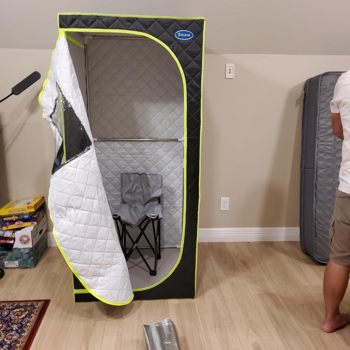 Portable Full Size Infrared Sauna for Home, Pentagonal Size Far Infrared Sauna, One Person Sauna Tent with Heating Foot Pad, Portable Chair, (L38 x W38 x H63, Grey) customer photo 2