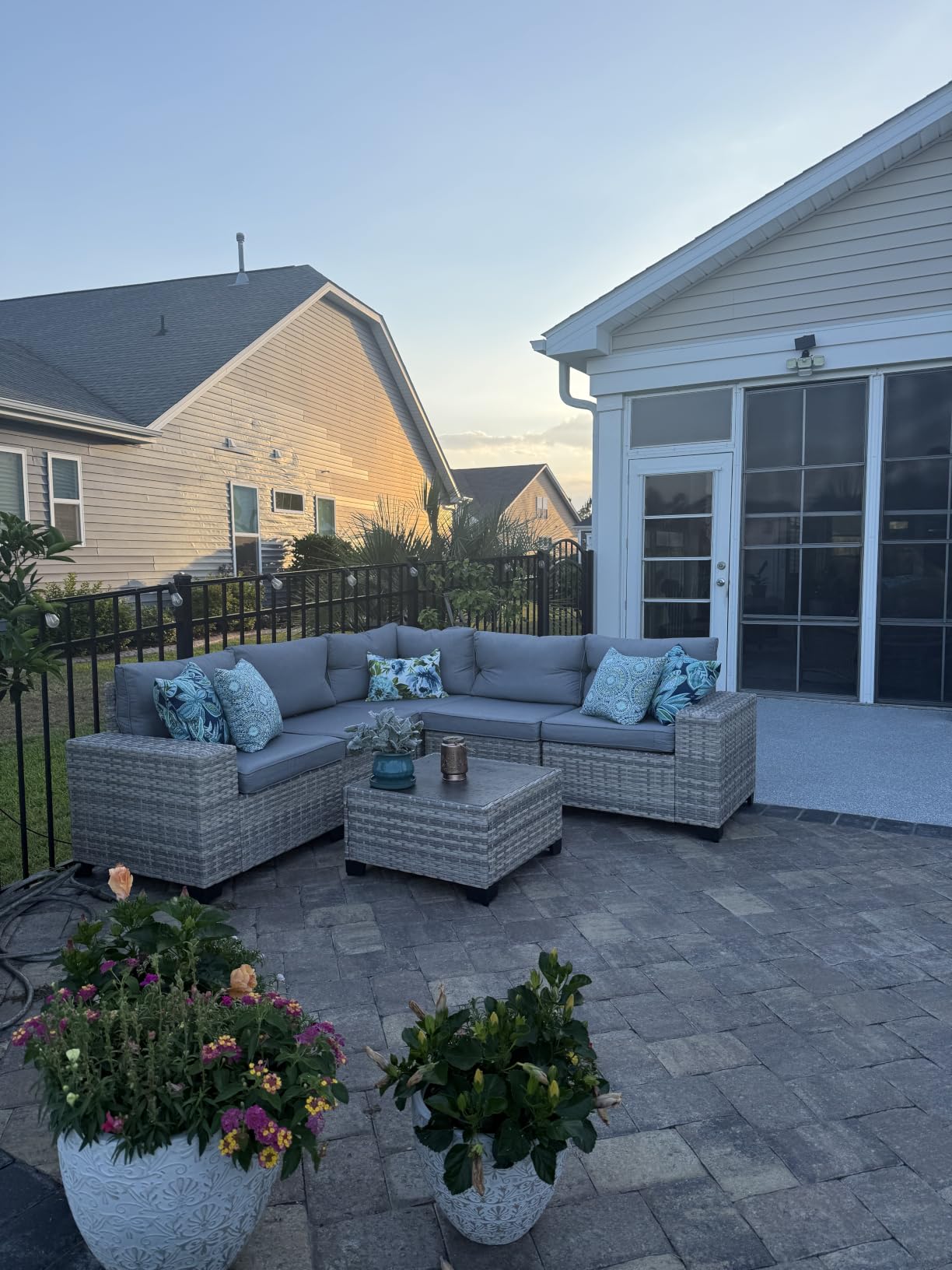 Outdoor Patio Furniture Set PE Wicker Rattan Outdoor Sectional Sofa | 9PCS with Rocking Swivel Chair customer photo 1