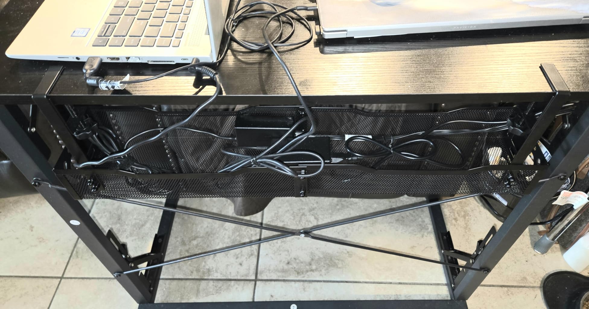 Cable Management, 25'' Cable Management Under Desk No Drill, Metal Cord Organizer with Clamp for Standing Desk, Cable Organizer for Home Office, Black customer photo 1