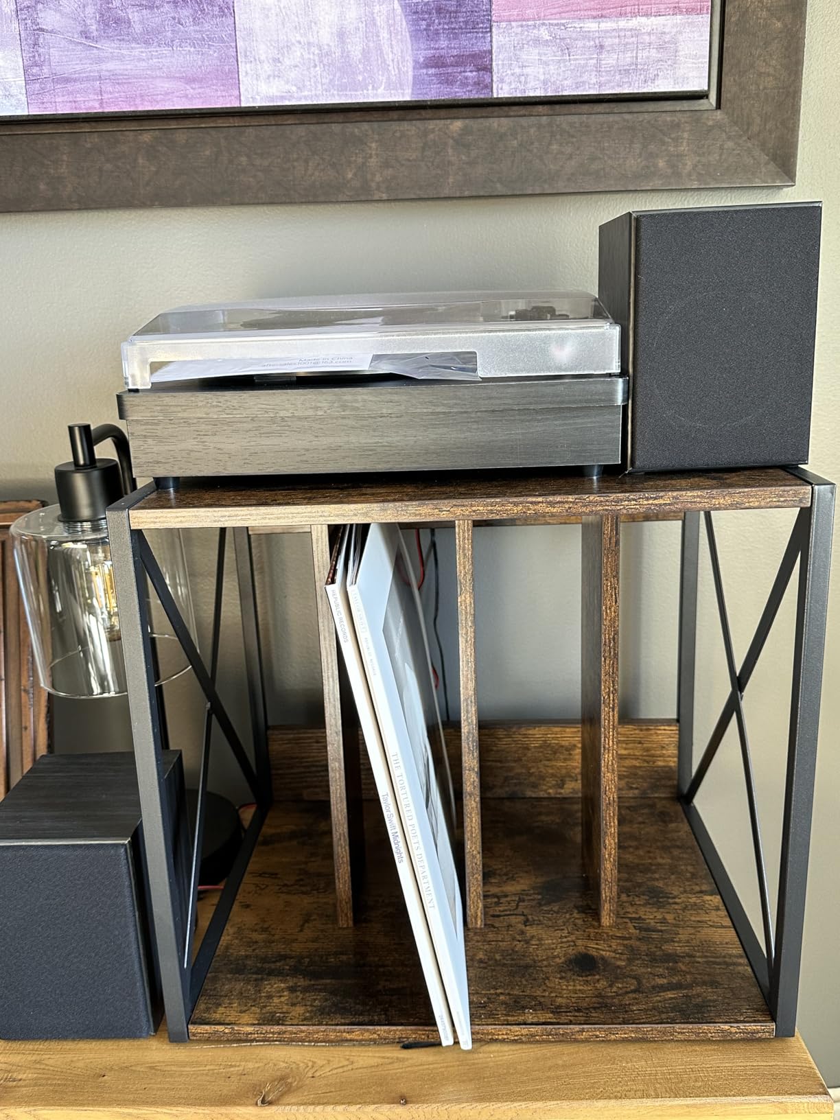Vinyl Record Storage,Vinyl Record Holder Up to 80-100 Albums,4-Compartment Record Player Stand for Magazine,Book,CD,Files,Albums customer photo 2