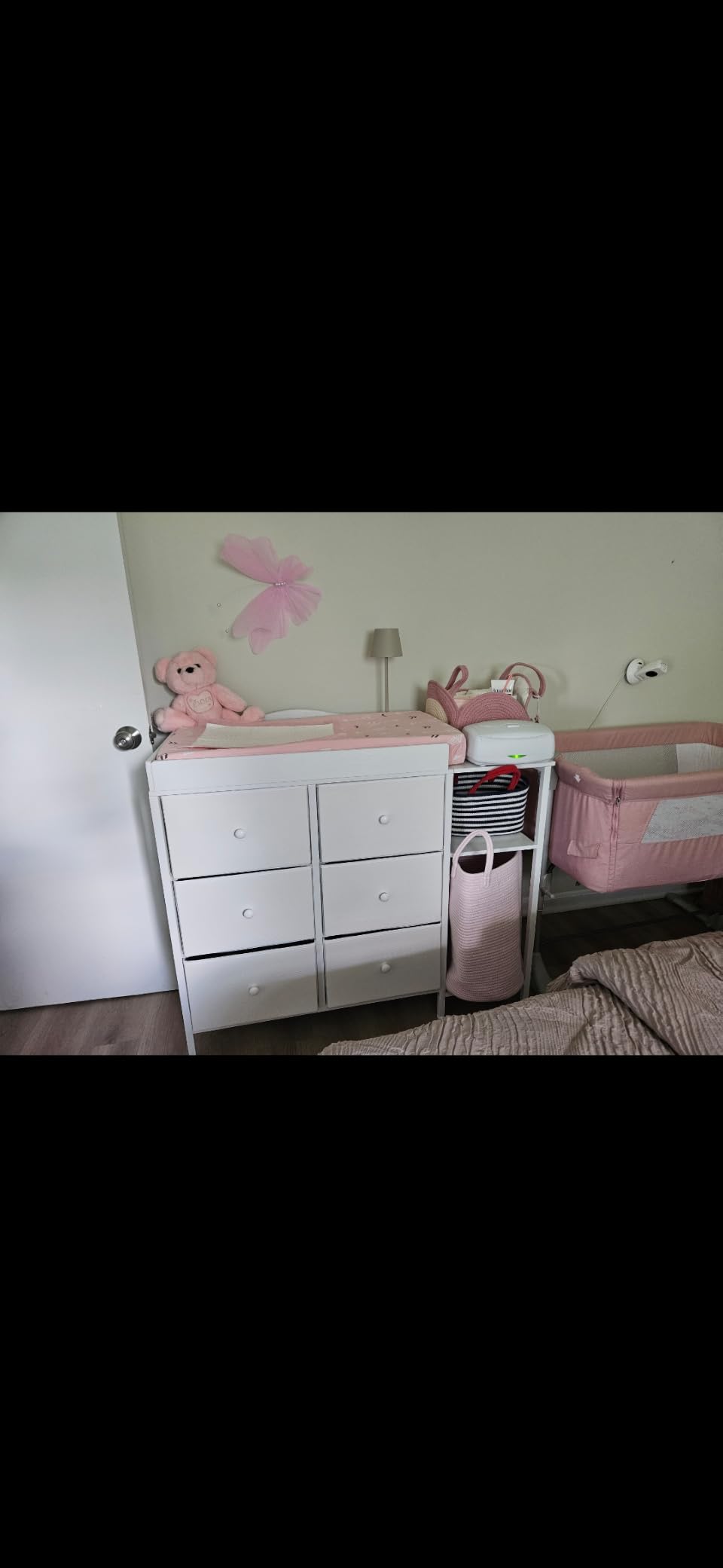 BOLUO Baby Dresser with Changing Table Top, White Changing Table Dresser with 6 Fabric Drawers Diaper Changing Station with Storage Shelf for Nursery Modern customer photo 1