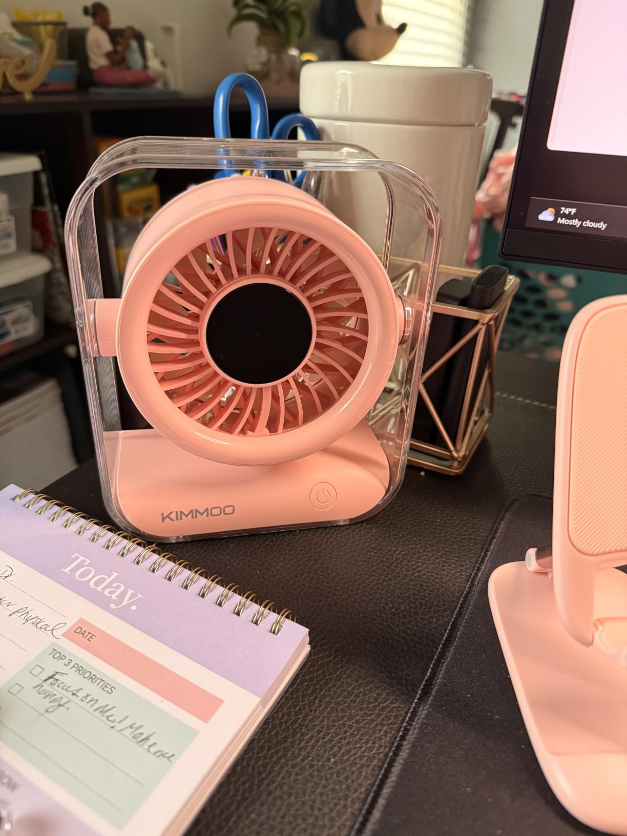KIMMOO Rechargeable USB Desk Fan, Quiet Table Fan with Turbo Airflow, 100 Speeds, Digital Display, 90° Rotating, Small Battery Desktop Fans for Bedroom Home Office Travel, Black customer photo 1