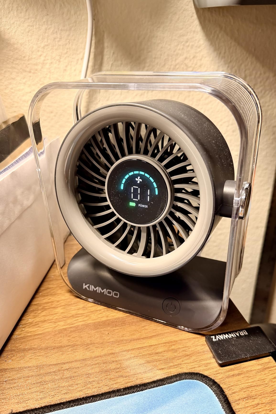 KIMMOO Rechargeable USB Desk Fan, Quiet Table Fan with Turbo Airflow, 100 Speeds, Digital Display, 90° Rotating, Small Battery Desktop Fans for Bedroom Home Office Travel, Black customer photo 2