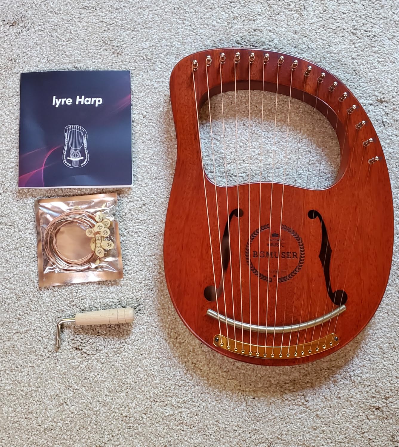 Lyre Harp 16 Metal Strings, Mahogany Body and Copper Saddle, Professional Mini Harp Instrument Gift with Bag, Tuning Wrench, Spare Strings customer photo 1
