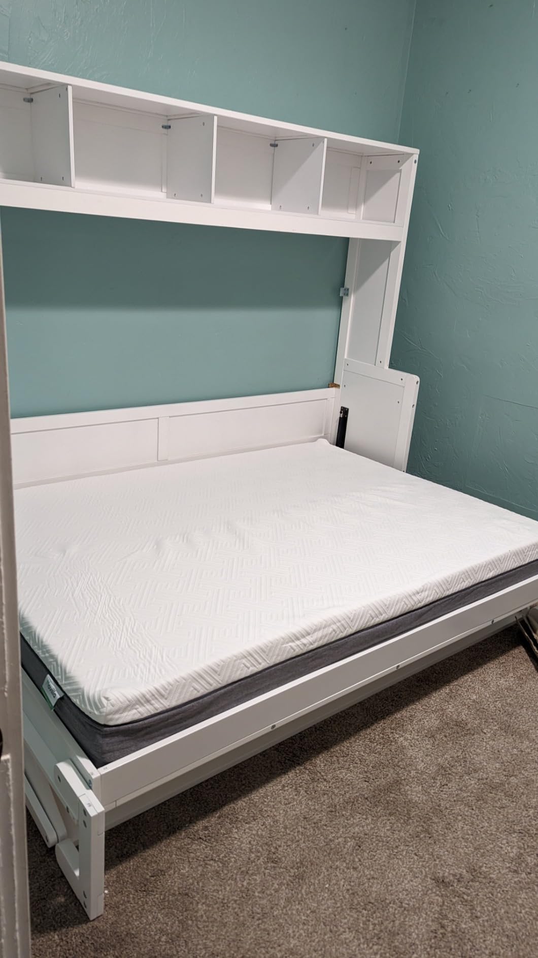 Rophefx Queen Murphy Bed Cabinet with 5-Tier Shelves, Wood Wall Bed, Grey | Foldable queen wall bed with five adjustable storage shelves saves floor space while adding practical storage to guest rooms customer photo 1