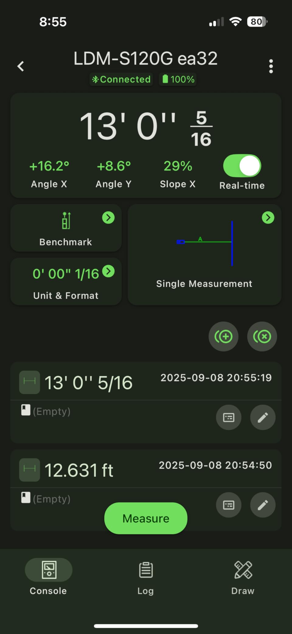 Huepar Bluetooth Green Laser Measuring Tool 395FT, S120-G-BT | APP Control, Green Beam, +/-1/16 High Accuracy, Rechargeable USB-C Laser Distance Meter, Angle Sensor, IP54, Gifts for Men customer photo 2