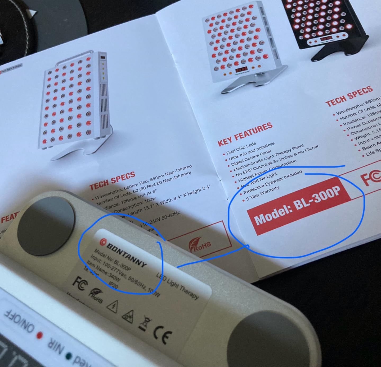 BONTANNY Red Light Therapy Full Body Panel, 480/630/660/810/830/850/1060nm 7 Wavelengths Blue Red Near Infrared Light Device with 300 Dual Chip Clinical Grade LEDs, Remote Control, Timer, BO-1500 customer photo 1