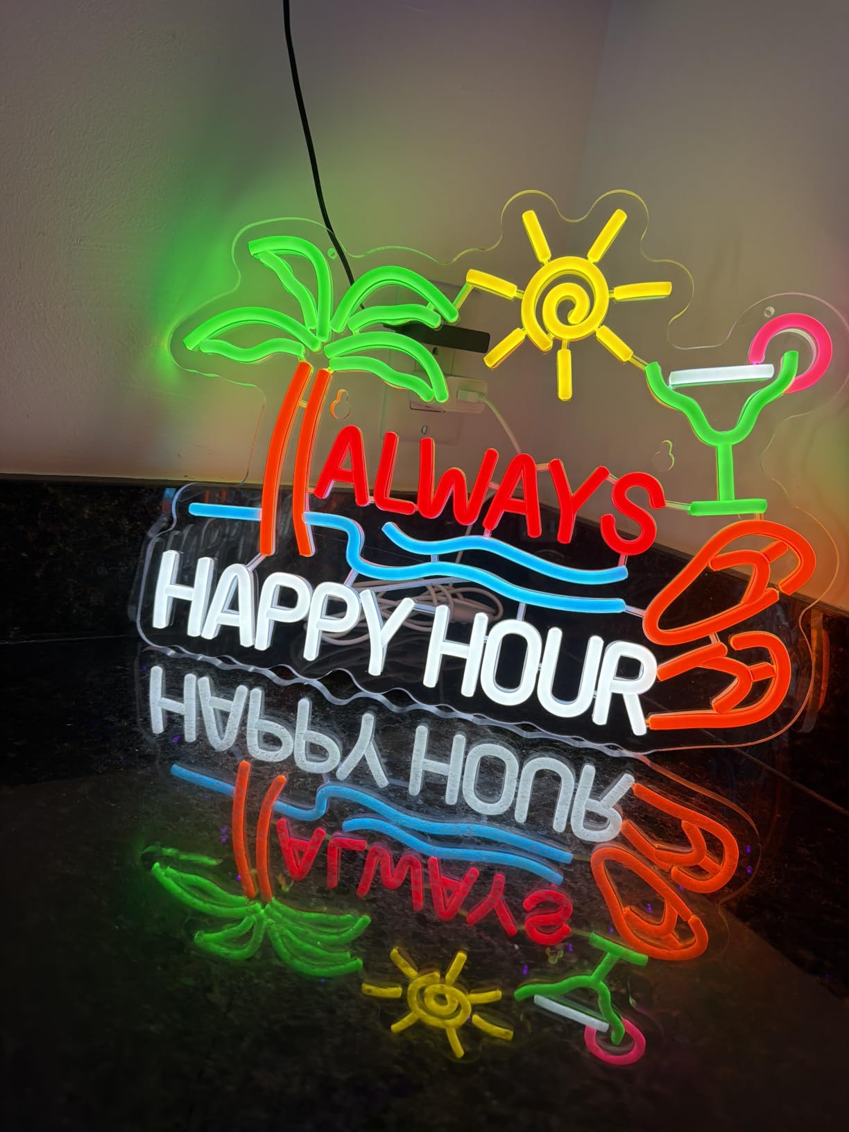 Always Happy Hour Beer Bar Neon Sign for Wall Decor Dimmable USB LED Neon Light for Home Tiki Bar Decor Man Cave Parties Gift customer photo 1