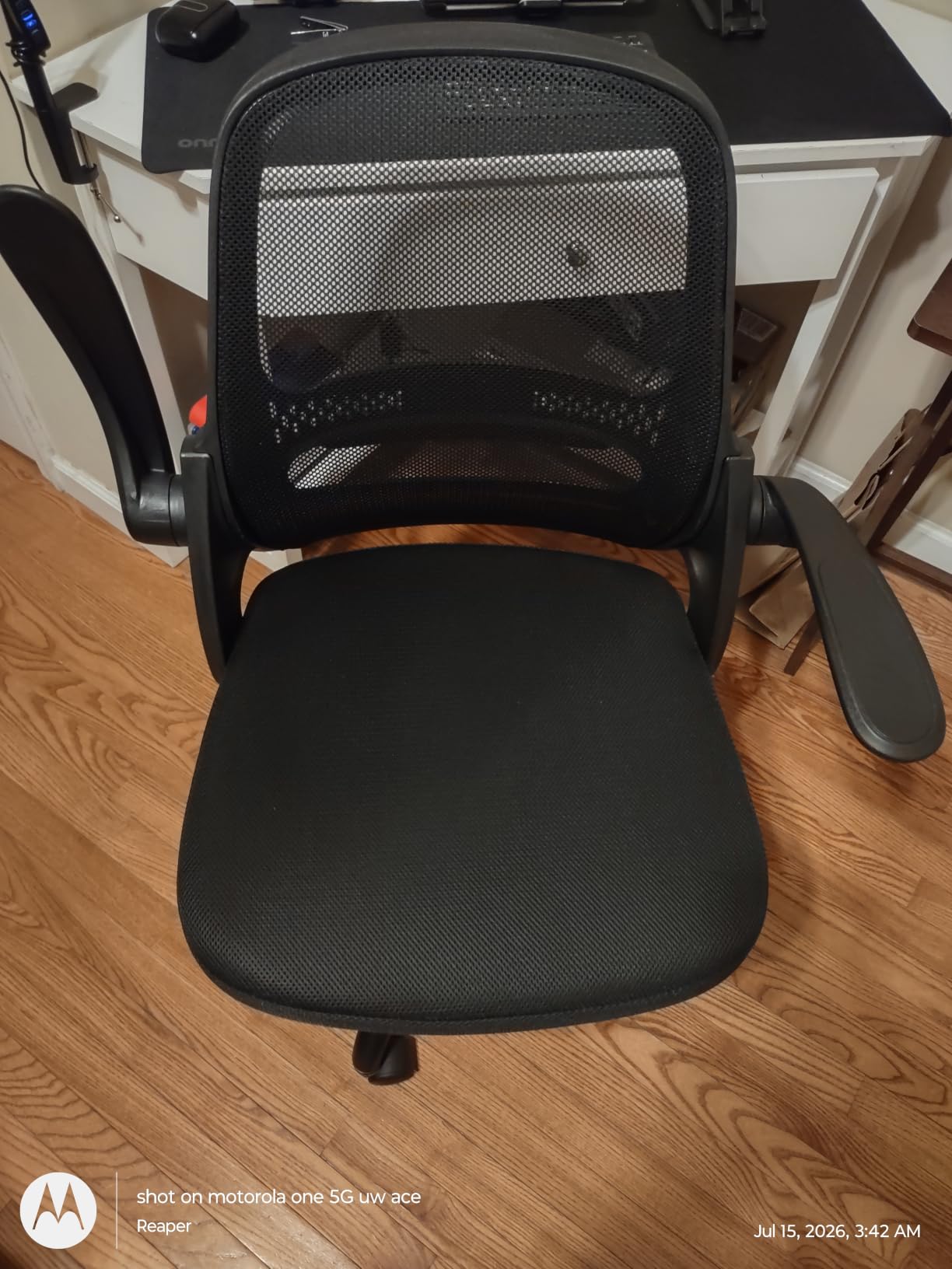 Ergonomic Mesh Office Chair for Home Office, Flip-Up Arms, Breathable Mesh Back & Thick Seat Cushion, Swivel Rolling Computer Desk Chair, BIFMA Certified, Supports 300 lbs (Black Frame/Black Seat) customer photo 2