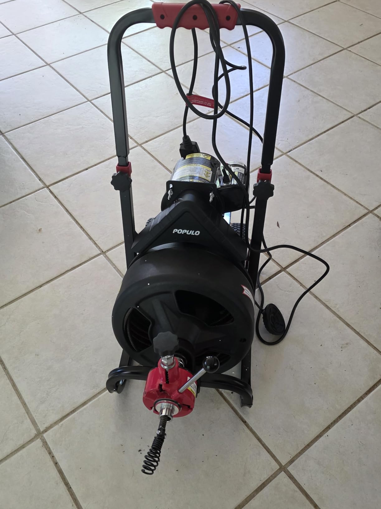 POPULO Auto Feed Electric Drain Snake Auger 100 ft x 1/2 inch for 2 to 4 Inch Pipes, Sewer Plumbing Snake Auger, Heavy Duty Drain Cleaner Machine with 8 Cutters & 1 Root Killer & Gloves customer photo 2