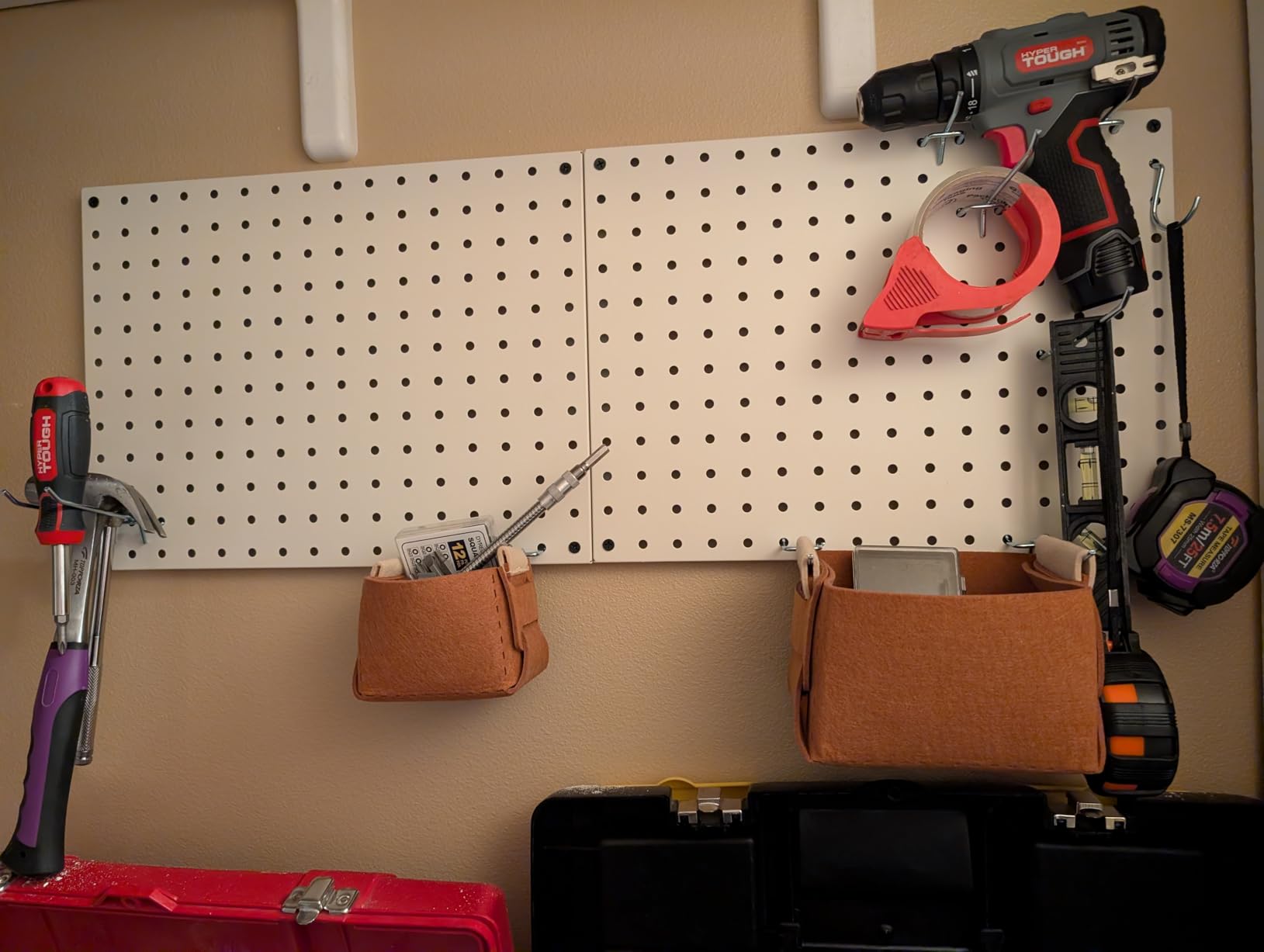 Spampur Peg Board, 4 Pack Metal PegBoard Organizer with Accessories, White Pegboard Panels with 50 Pcs Hooks and Baskets, Wall Organizer for Office, Craft Room Organization, Garage, Sewing Room customer photo 1
