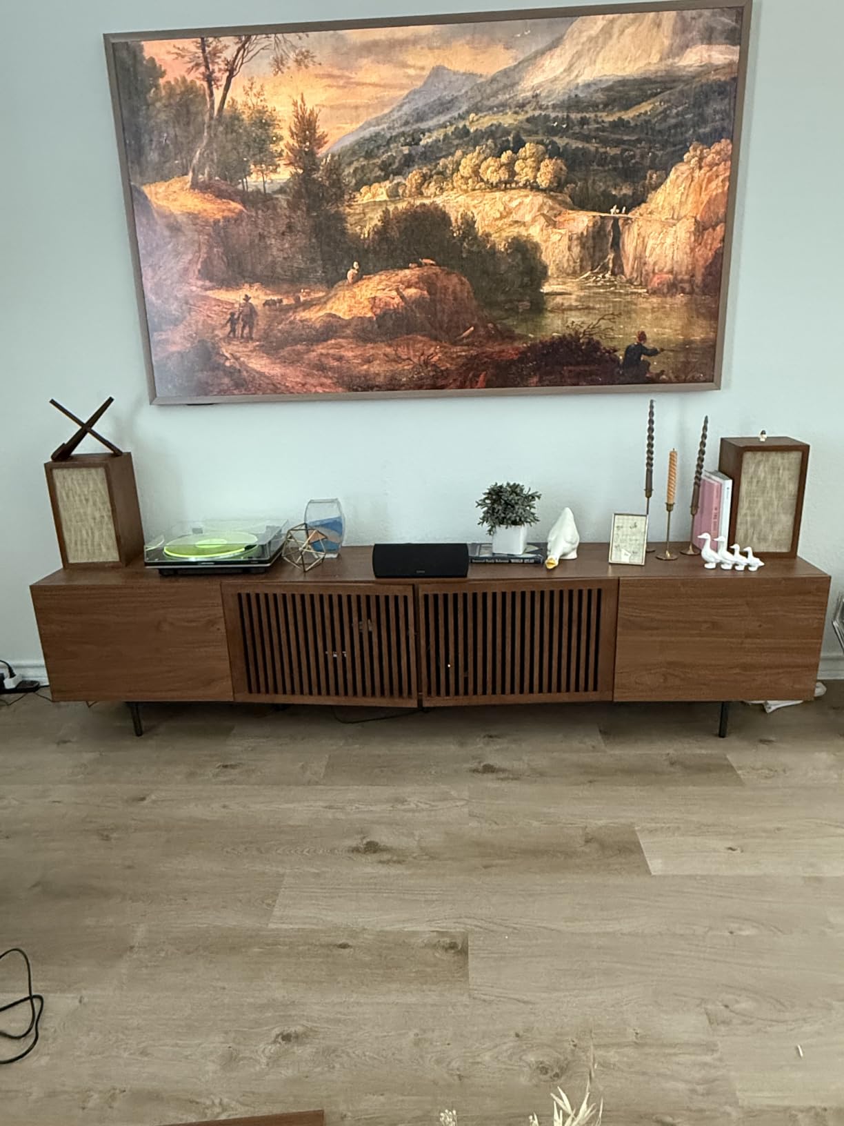 94.48 Inch Mid Century Modern TV Stand for Living Room, Walnut | Entertainment Center for 75+ Inch TVs, 4 Doors, Adjustable Shelf, Big Cable Hole, TV Console Cabinet with Storage, Bedroom customer photo 1