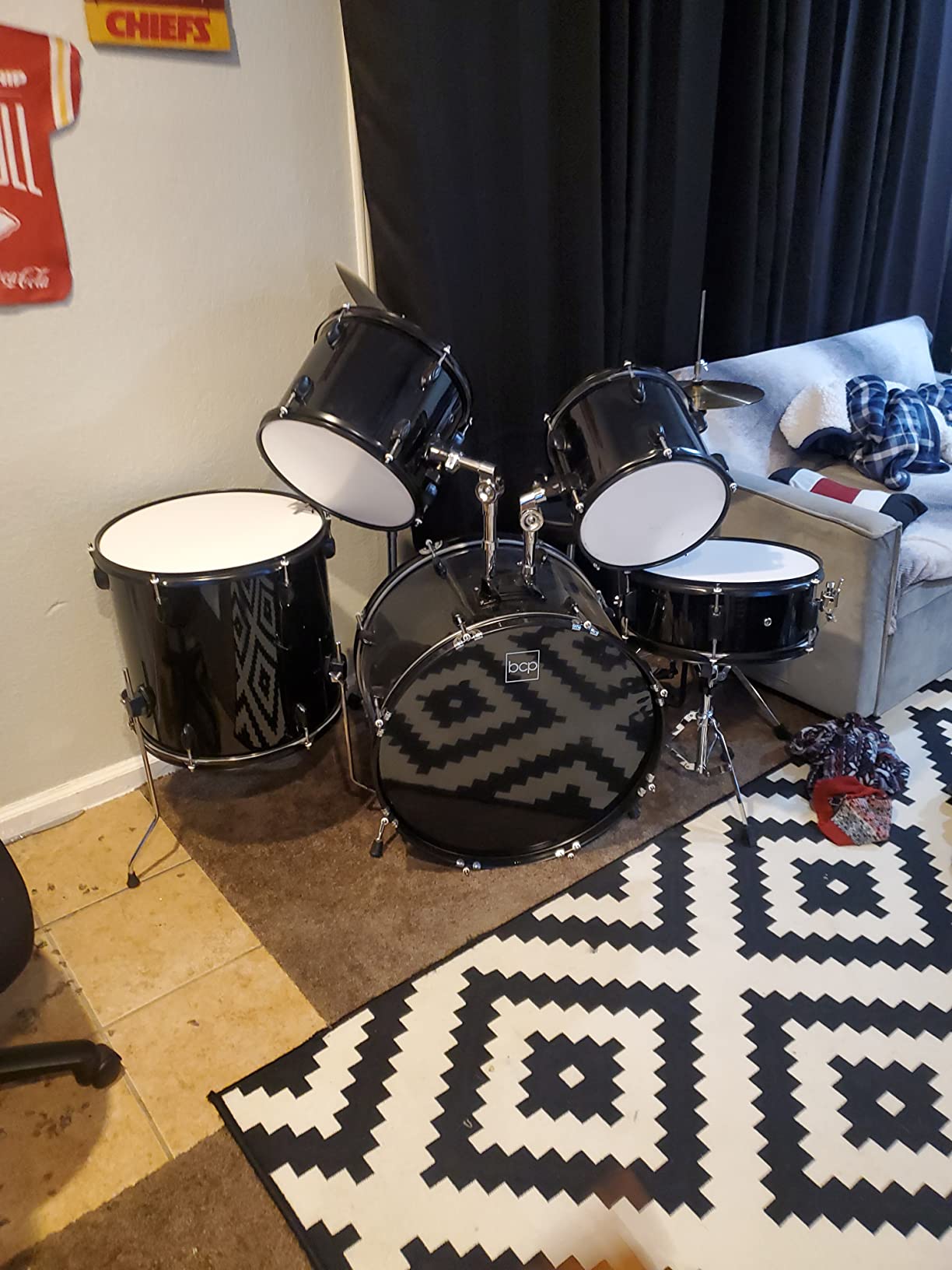 Best Choice Products 5-Piece Full Size Complete Adult Drum Set w/Cymbal Stands, Stool, Drum Pedal, Sticks, Floor Tom - Natural customer photo 1