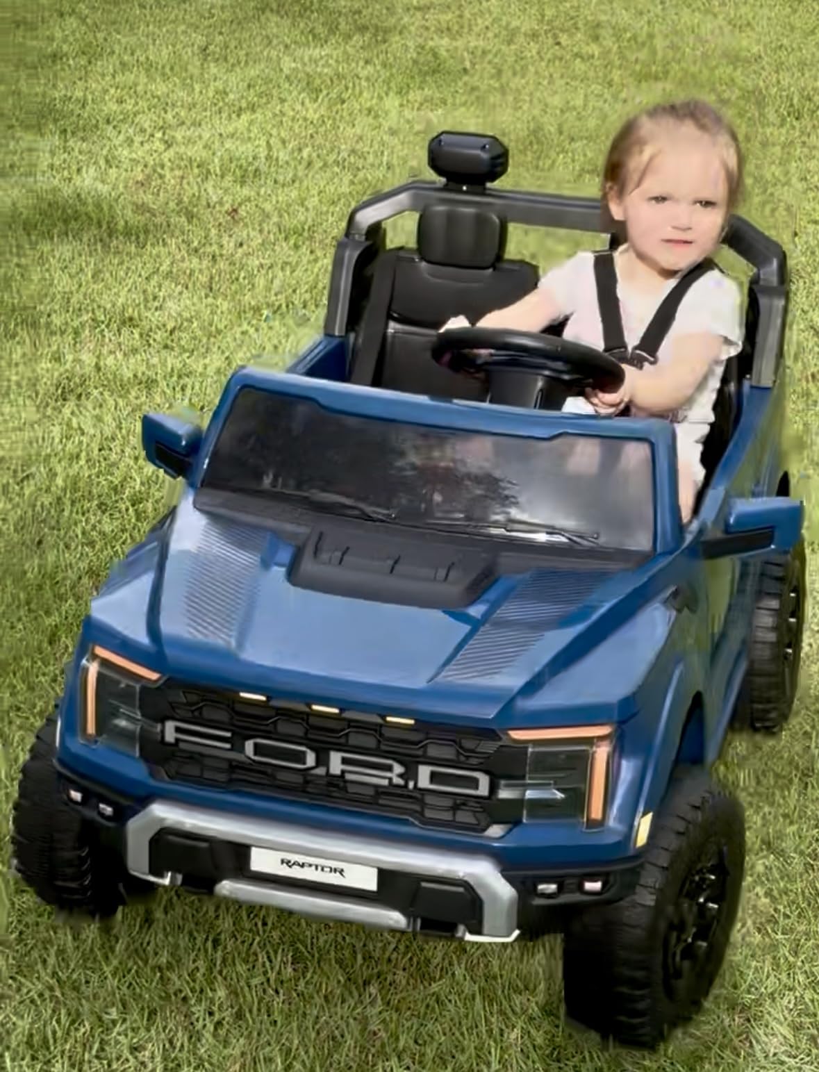 First Ride On 24V Kids Ride On Truck, Licensed Ford F-150 Raptor 2 Seater Electric Car w/Remote Control, Toddler Ride On Car Toys w/LED Lights, Bluetooth, Music, Truck Bed Storage, Soft Start (White) customer photo 1