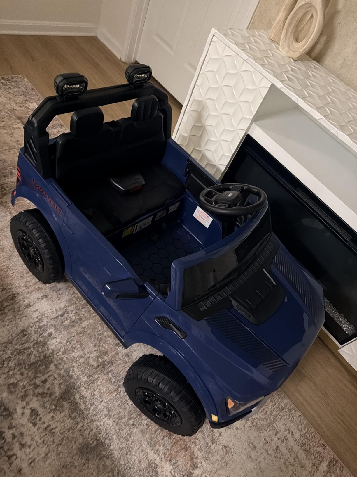 First Ride On 24V Kids Ride On Truck, Licensed Ford F-150 Raptor 2 Seater Electric Car w/Remote Control, Toddler Ride On Car Toys w/LED Lights, Bluetooth, Music, Truck Bed Storage, Soft Start (White) customer photo 2