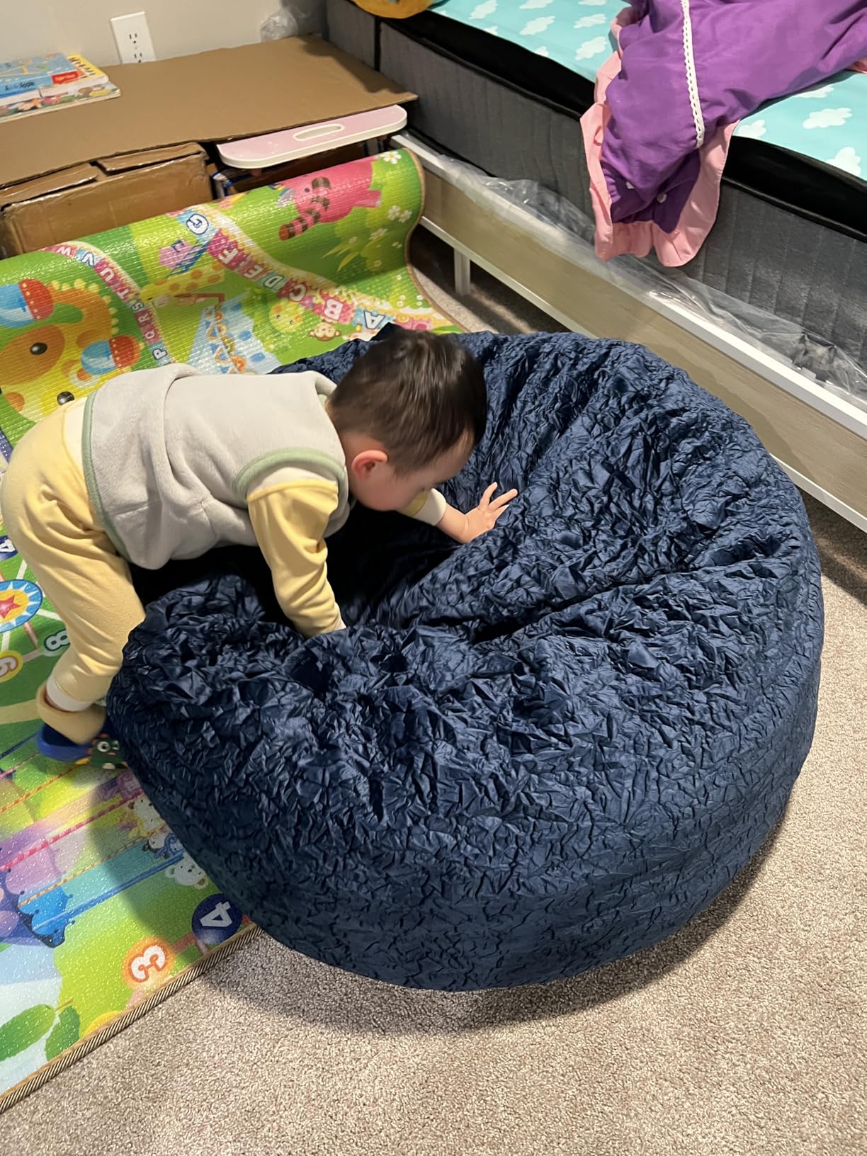 3 Ft Bean Bag Chair, Bean Bag Chairs for Living Room, 3 Foot, Dark Grey - Memory Foam Filling, Filler Included, Soft Velvet Cover, Pocket & Pull-Handle customer photo 2