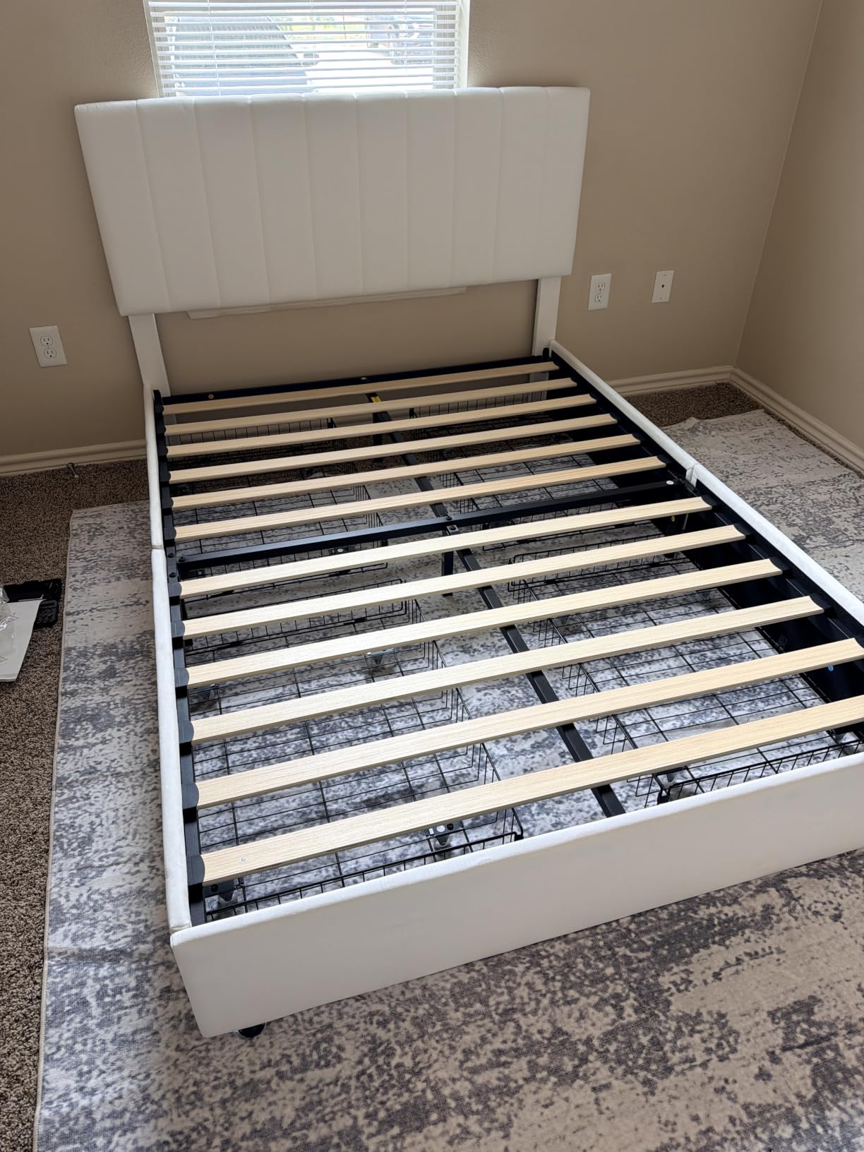 Allewie Queen Size Storage Bed Frame, Vertical Channel Tufted Adjustable Headboard, Velvet Upholstered Platform Bed with 4 Oversized Underbed Drawers, Wooden Slats Support, No Box Spring Needed, White customer photo 2