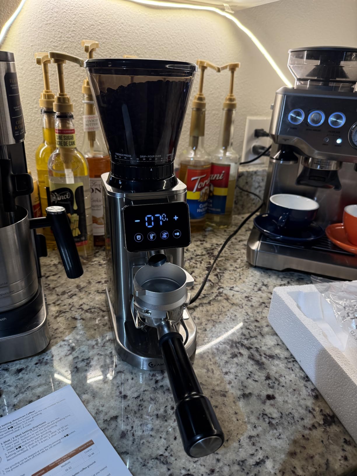 AMZCHEF Conical Burr Coffee Grinder, Anti-Static Burr Mill with Precision Timer & LED Touchscreen, 48 Grind Settings, for Espresso, Drip, Pour Over, Cold Brew & French Press, Metallic Silver customer photo 2