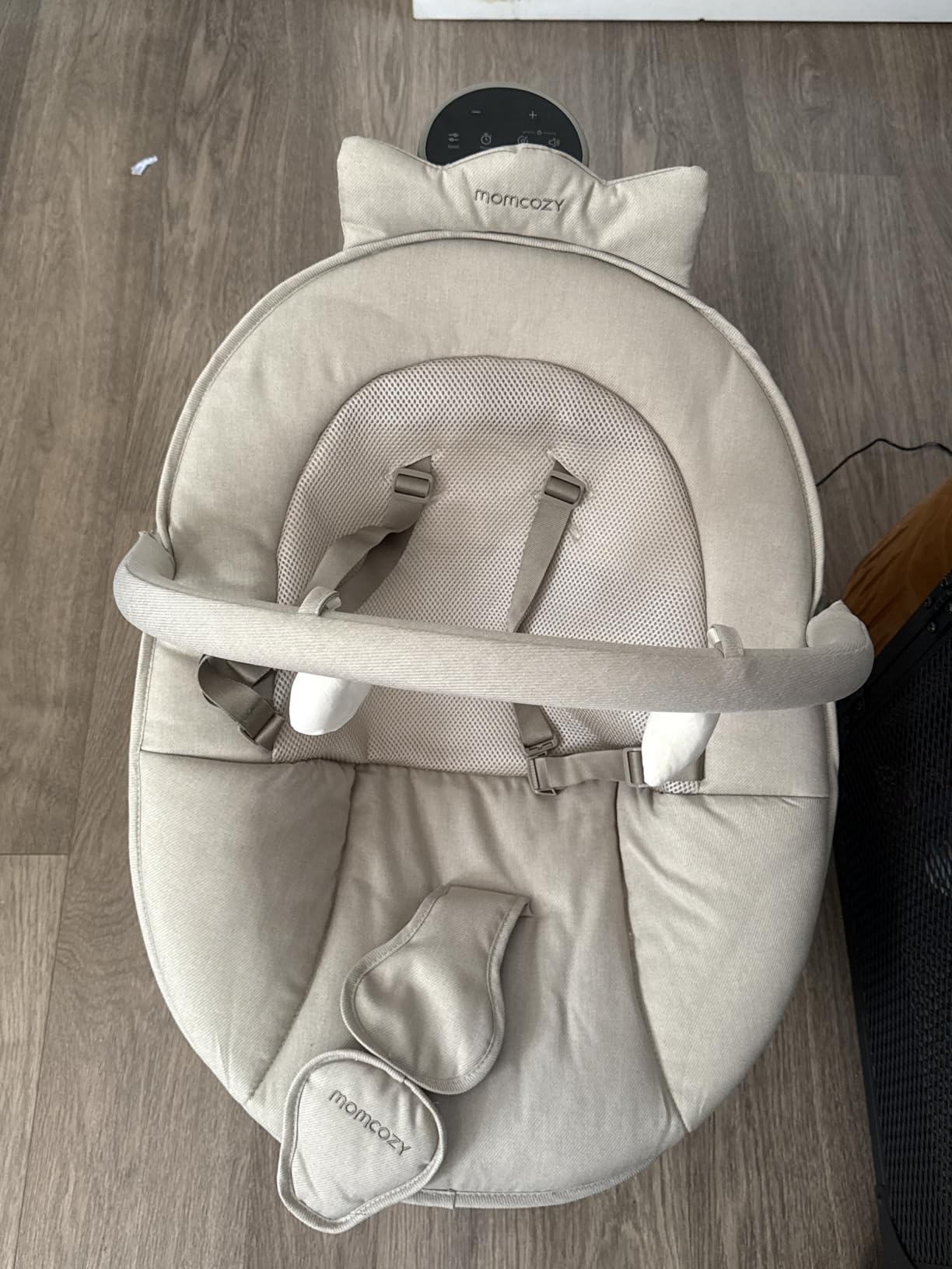 Momcozy 2-in-1 Electric Baby Swing, Dual-Arm Support System, Khaki, Parent-Inspired Motions, Converts to a Toddler Seat up to 66 lbs, Adjustable Height, Lightweight Design customer photo 2