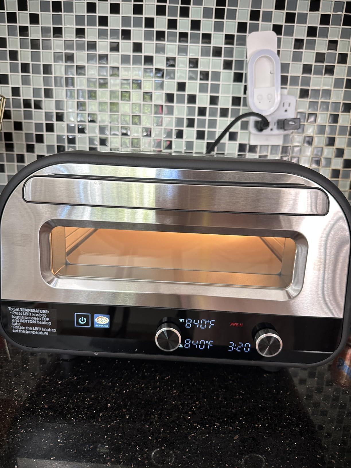 AMZCHEF Indoor Electric Pizza Oven 12-Inch Countertop 840°F Preset/Manual | Stainless steel, 1700W Dual Heating, Compact Design customer photo 2