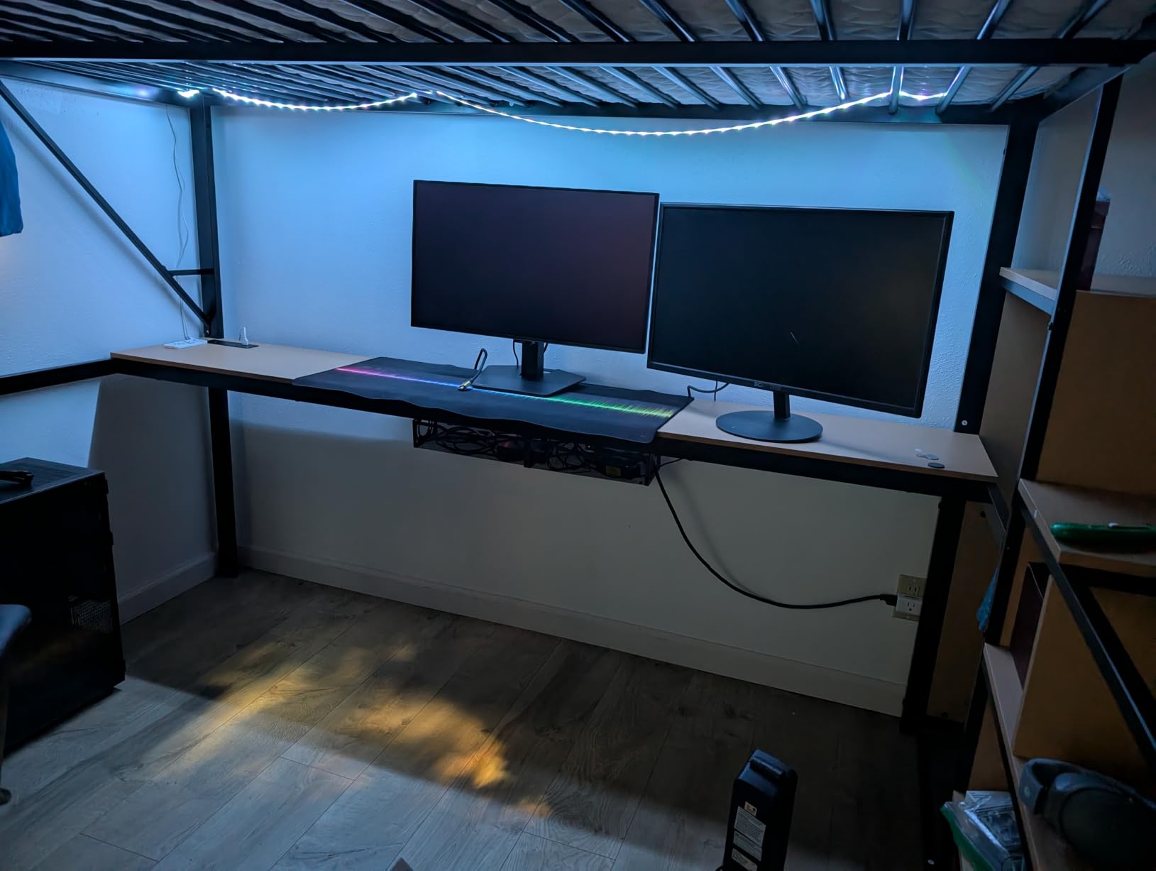 Cable Management, 25.3'' Under Desk Cable Management Tray No Drill | Metal Cable Organizer with Clamp for Wire Management, Cord Organizer for Home Office, Desk Accessories Organizer, Black customer photo 1