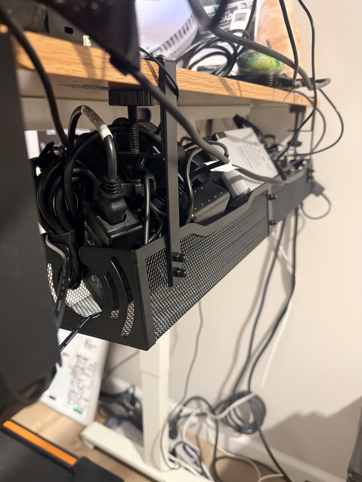 Cable Management, 25.3'' Under Desk Cable Management Tray No Drill | Metal Cable Organizer with Clamp for Wire Management, Cord Organizer for Home Office, Desk Accessories Organizer, Black customer photo 2