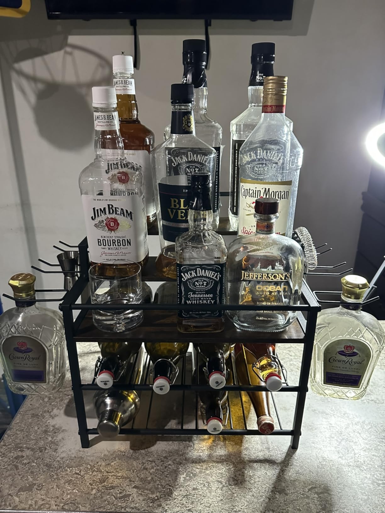 5-Tier Liquor Bottle Display Shelf, Holds up to 20 Bottles, Countertop Wine Racks with 6 Wine Glass Holders customer photo 2
