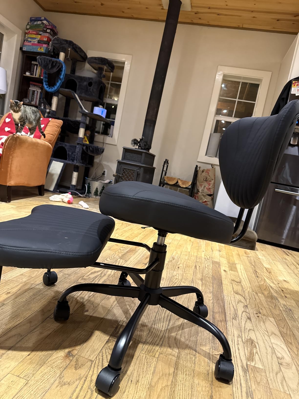 Cross Legged Office Chair,Ergonomic Criss Cross Chair with Wheels | 360° Swivel Height-Adjustable Meditation Chair for Yoga & ADHD, Wide Kneeling Chair with Strong Lumbar Support (Black) customer photo 1