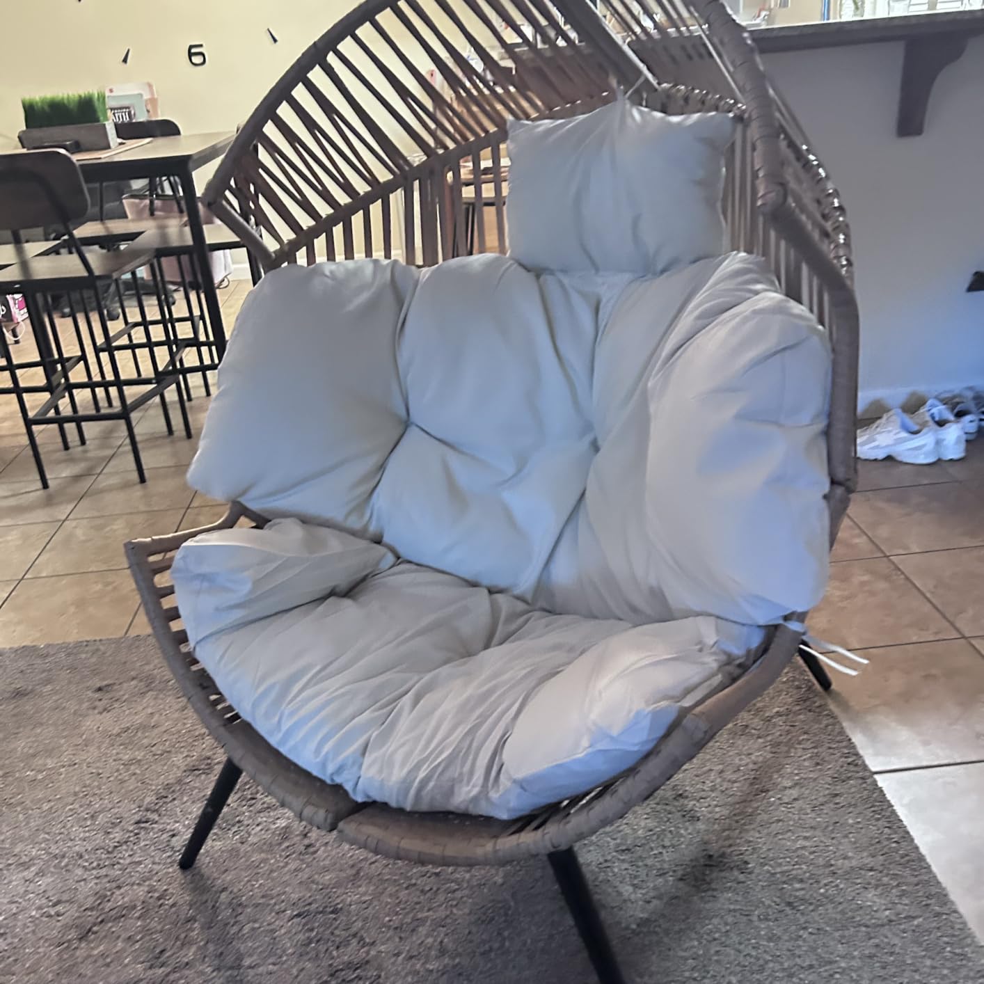 Shintenchi Wicker Egg Chair Outdoor Rattan Patio Chair with Cushion, Oversized Patio Lounge Chairs Egg Basket Chair, Egg Seat for Indoor Living Room Bedroom Outside Patio Backyard Balcony customer photo 2