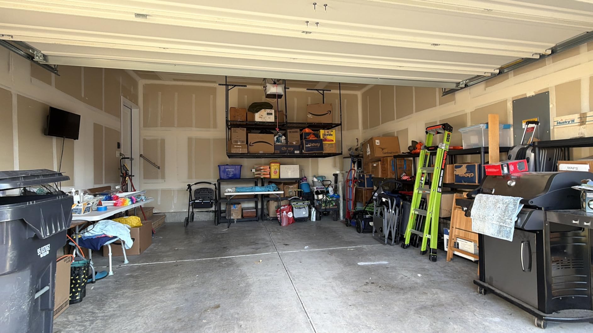 FLEXIMOUNTS 4x8 2-Tier Overhead Ceiling Garage Storage Rack, Black | Heavy-duty metal, 1000 lb capacity, Adjustable height, Double-layer storage, 9-15 ft garage, Organization system customer photo 2