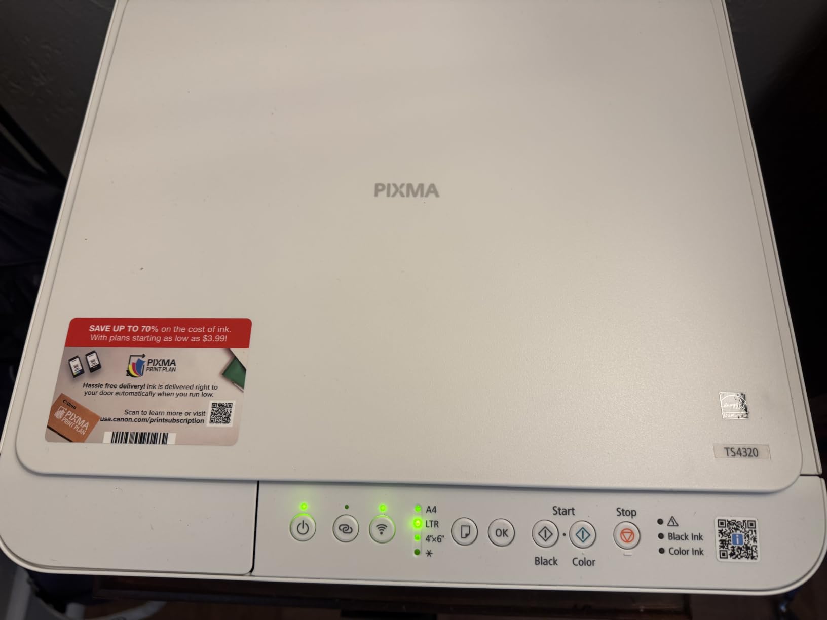 Canon PIXMA TS4320 - Wireless Color Inkjet Printer for 2-Sided Printing & Photos, Cost Efficient Multi-Function Printer, Copier, Scanner for Home Use, Compact Design, Easy Setup customer photo 1