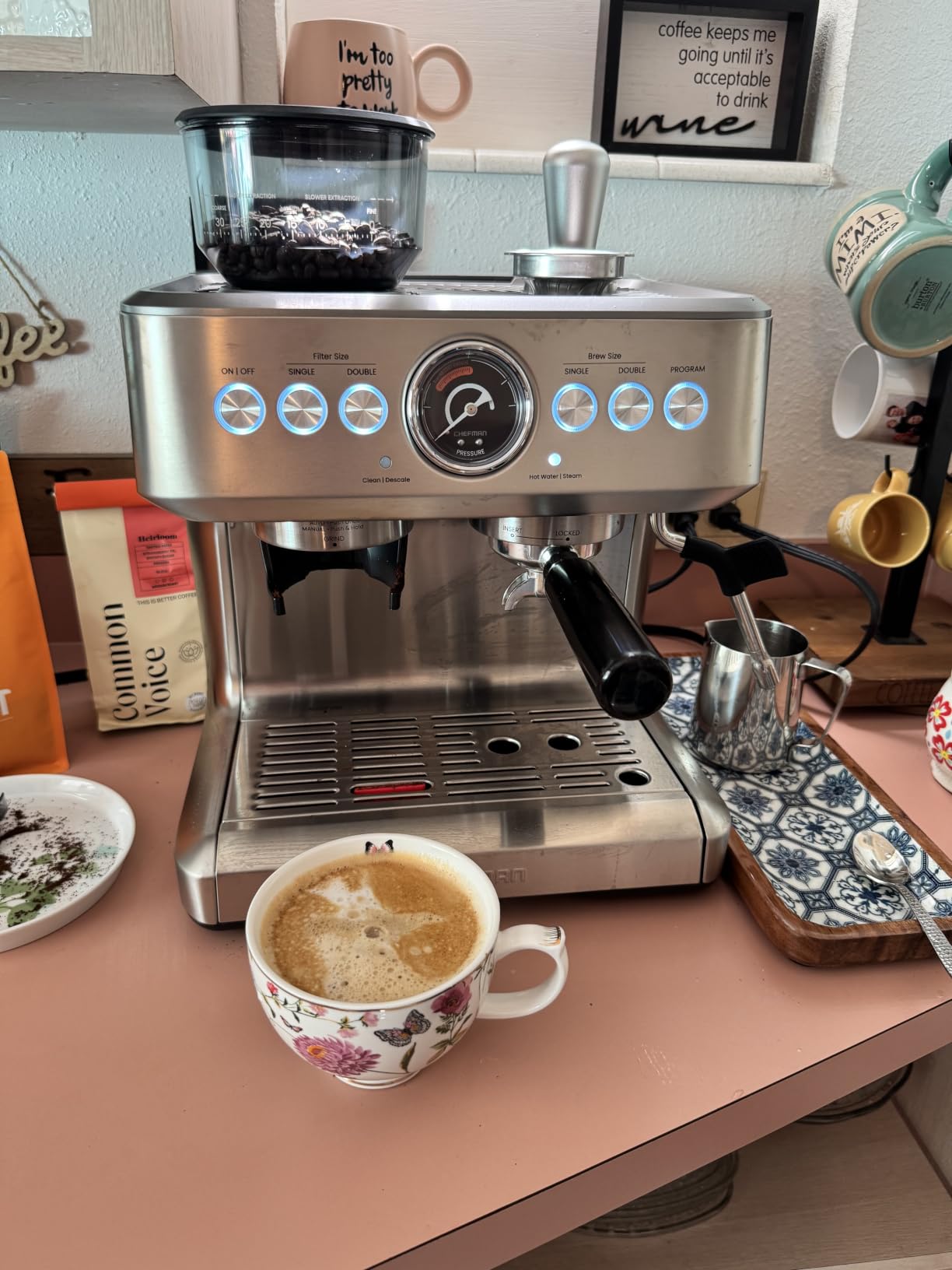 Chefman Crema Supreme 15 Bar Espresso Machine with Milk Frother, Barista Steam Wand, Professional Coffee Maker with Coffee Grinder, 30 Grind Settings, 3L Removable Water Tank customer photo 2