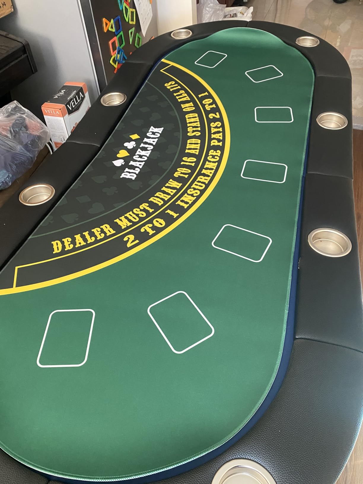 3-in-1 Foldable Poker Table with Interchangeable Game Mat | 72-inch table for up to 8 players, reversible game mat for Texas Hold'em & Blackjack customer photo 2