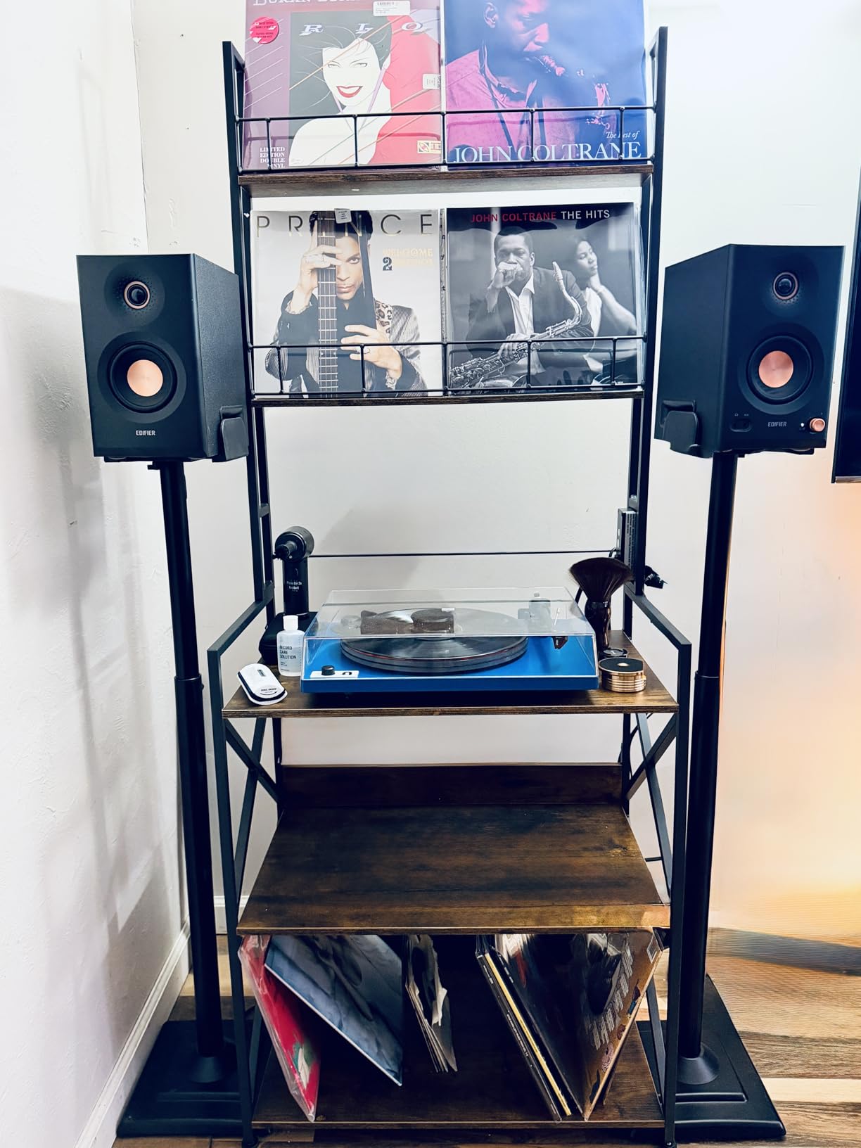 Record Player Stand with Power Outlet - Turntable Display Shelf | 5-tier Vinyl Record Storage Rack Holds 300 LPs, Media Storage Cabinet with AC/USB Ports for Living Room Bedroom Music Corner customer photo 2