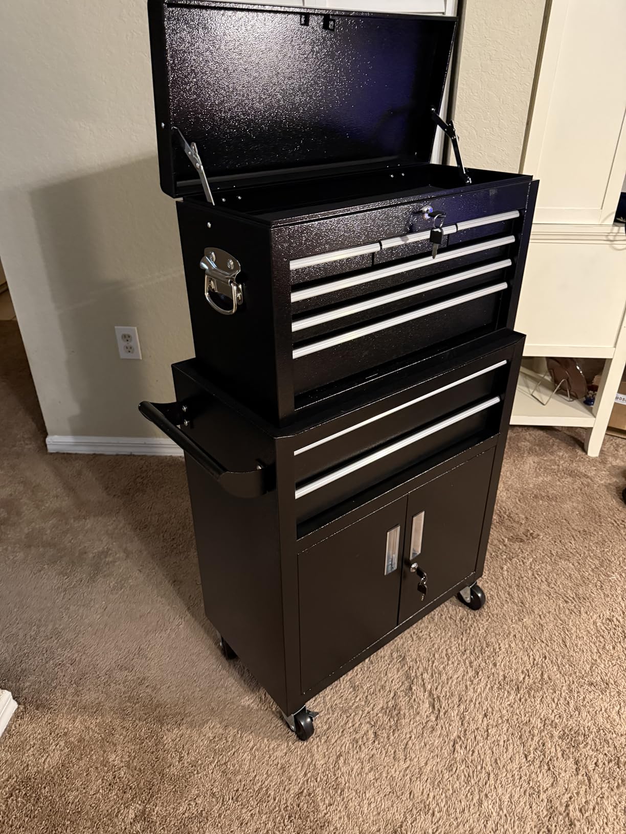 Superday 8 Drawer Rolling Tool Chest with Lock, Detachable Tool Cart (Black) | Rolling Tool Storage Cabinet with Lock for Garage, Assembled Steel Tool Cart with Liner & Hooks for Workshop, Warehouse customer photo 2