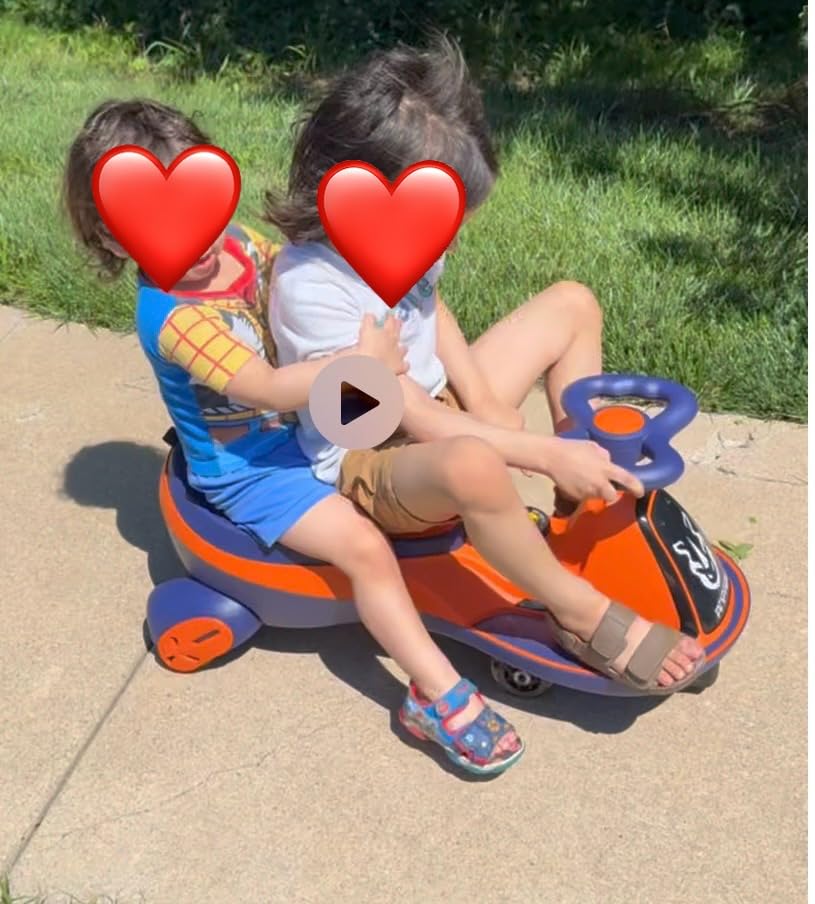 ANPABO 12V Electric Wiggle Car for Kids, 2 Seater, 2x75W Motor, Orange | 2 in 1 ride on toy for kids ages 3+, 2 speeds max 4.1 mph, anti-rollover, music & bluetooth, flashing wheels, 170 lbs customer photo 1
