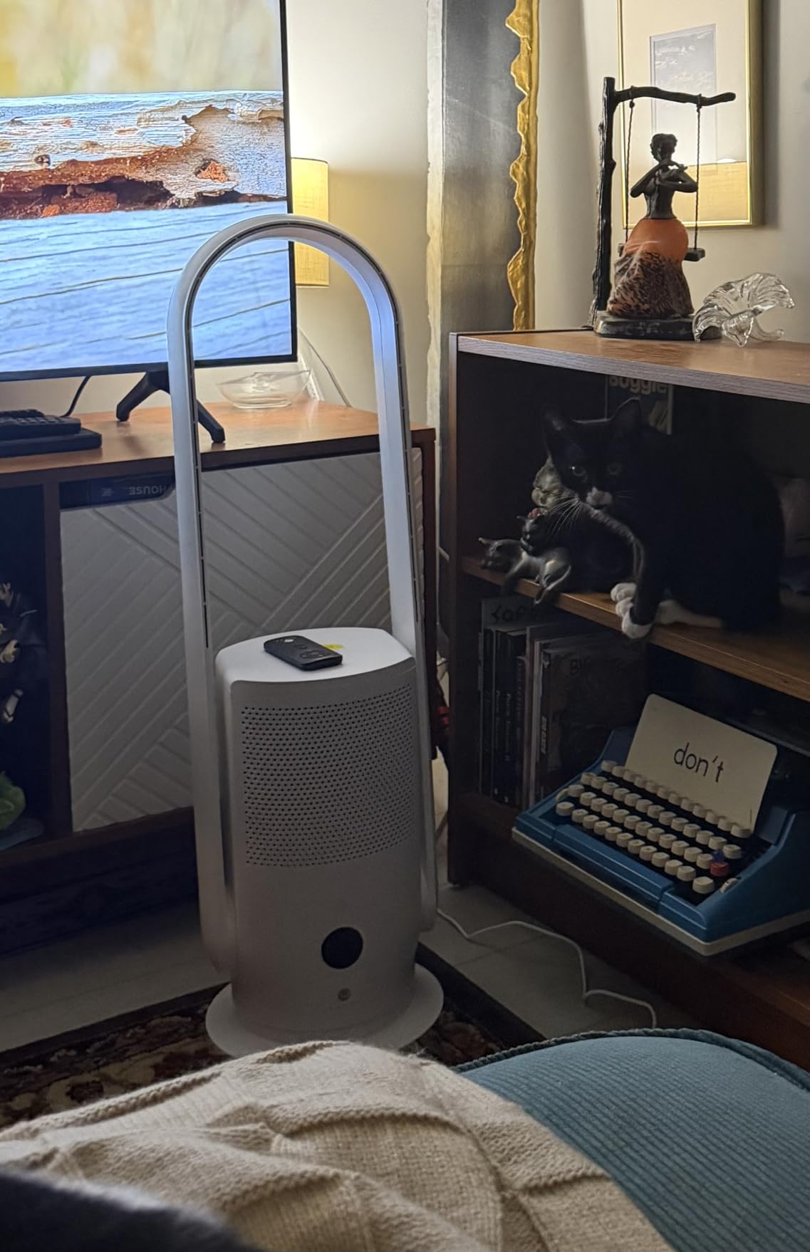 U ULTTY Bladeless Tower Fan and Air Purifier in one, Quiet Tower Fan with Remote, Touch, 9 Speeds, 8H Timer, HEPA Filter 99.97%, 90° Oscillation Fans, Floor Fans Powerful for Home Office Room, Black customer photo 1
