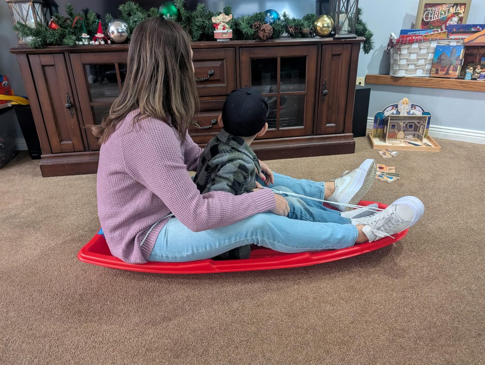 Flexible Flyer Winter Lightning Snow Sleds for Kids and Adults (Red) - 48 Inch Toboggan Style Plastic Sled with Hard Bottom for Fast, Smooth Rides - 1 or 2 Riders customer photo 2