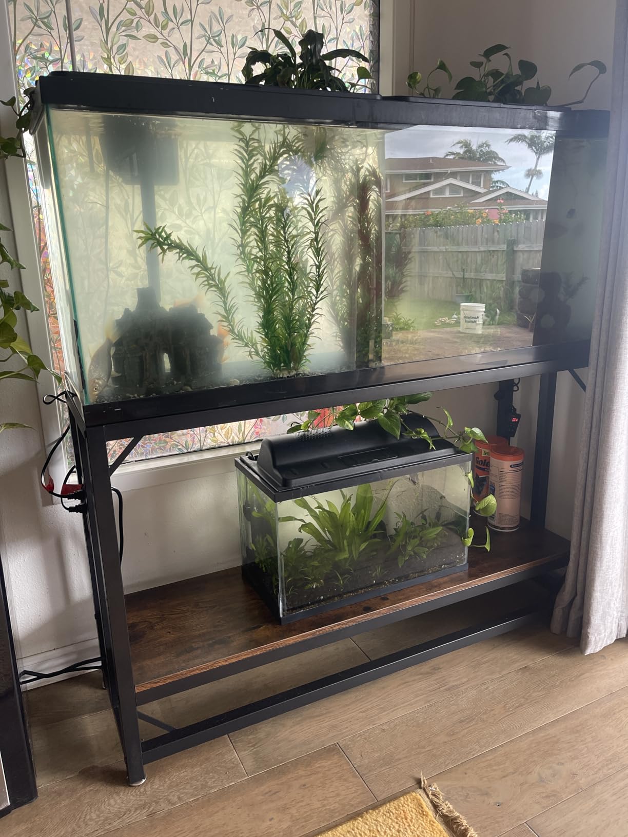 METYERRY 55 Gallon Fish Tank Stand with Power Outlet, Adjustable Aquarium Stand, Heavy Duty Terrarium Stand,Metal Frame Reptile Turtle Tank Stand Suitable for Home Office,860LBS Capacity, Rustic Brown customer photo 1