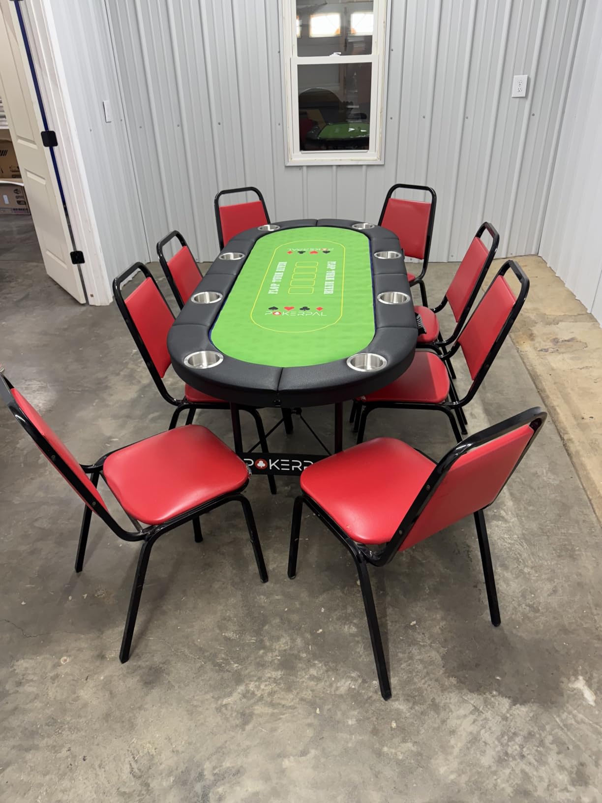 8 Player Poker Table with 2 Interchangeable Game mats, Texas Hold'em and Blackjack, Collapsible Casino Table with Padded Rails and XXL Cup Holders for Wine and Whiskey Glasses, (71 in) - Burgundy customer photo 2