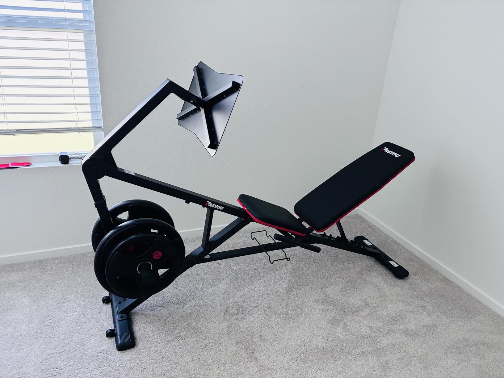 PASYOU Adjustable Weight Bench Leg Press Machine for Home Gym | Foot Plate Weight Bench with Leg Press, Compact Fitness Bench for Glutes, Quads, Compatible with 1'' and 2'' Weight Plates customer photo 2