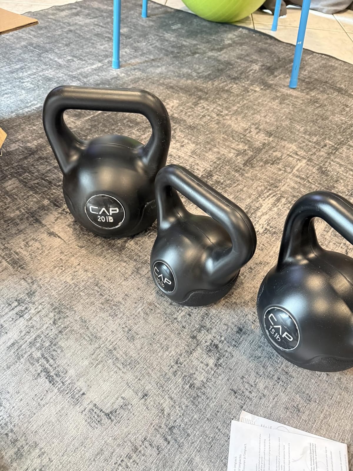 CAP Barbell 45 LB Cement Kettlebell Set - 10 lb, 15 lb & 20 lb Vinyl-Coated Kettlebells customer photo 1